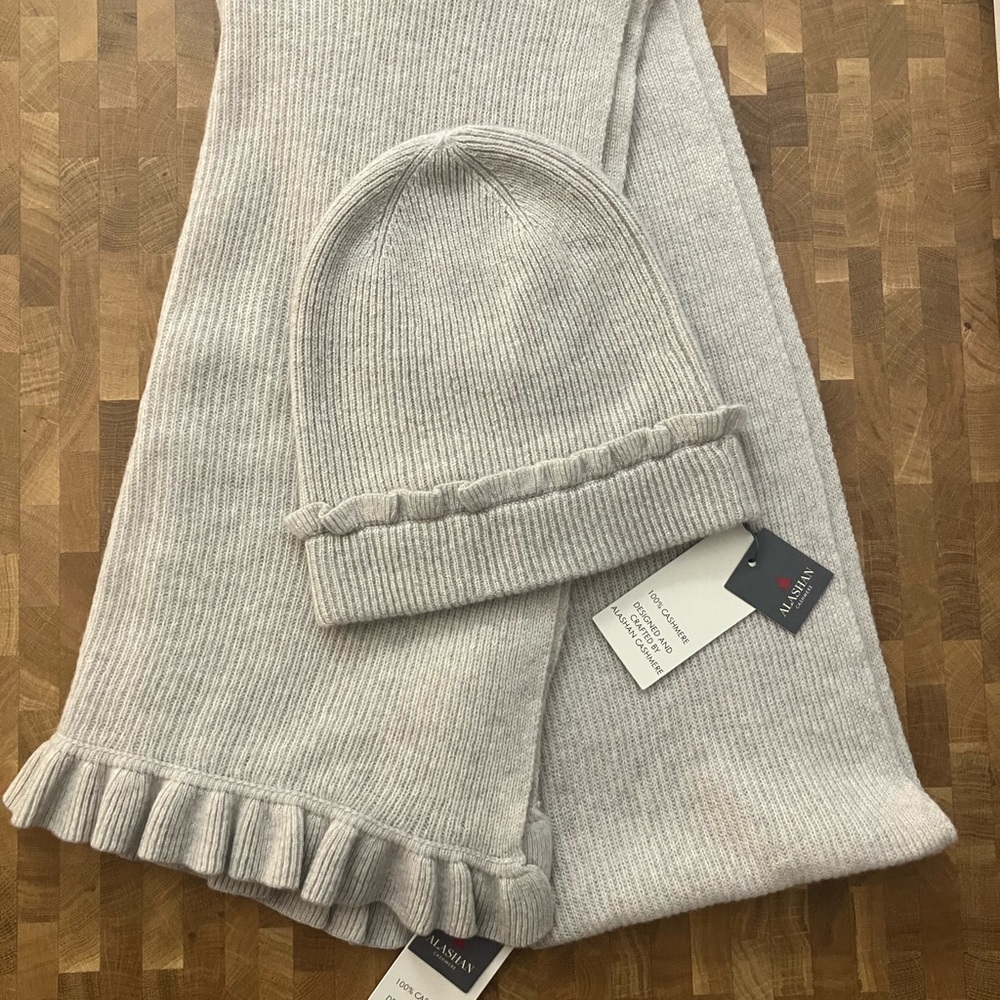 Grey Cashmere Scarf and Beanie Set - Picture 1 of 3